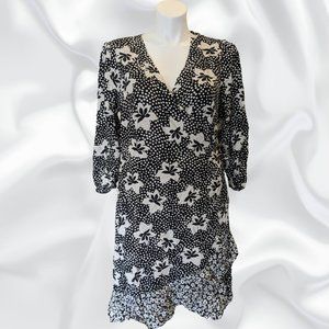 True wrap black and white dress